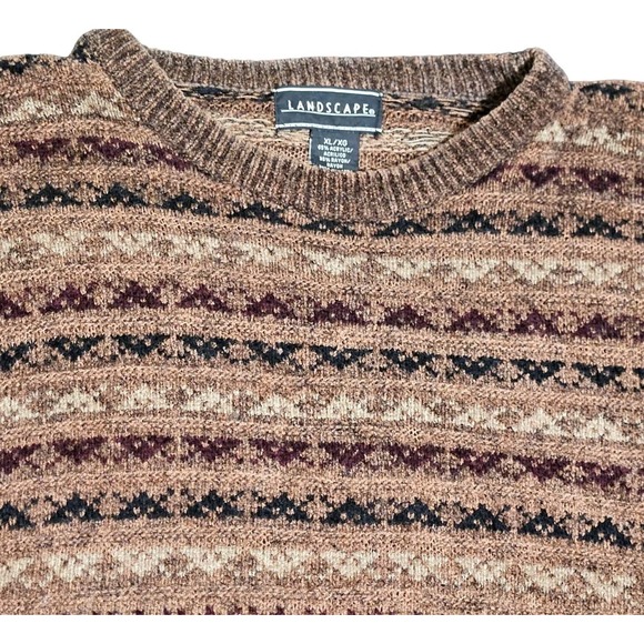 Vtg Landscape Sweater Mens XL Crew Neck Pullover Knit Geometric Tan Multicolor - Picture 4 of 7
